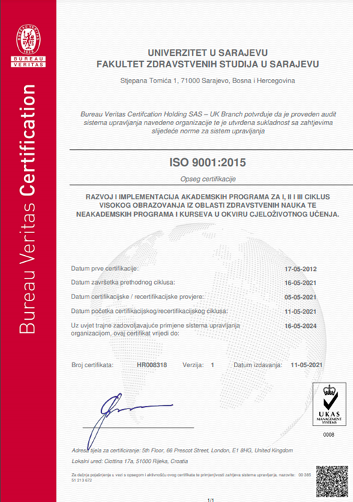 ISO certifikat 2021, druga strana